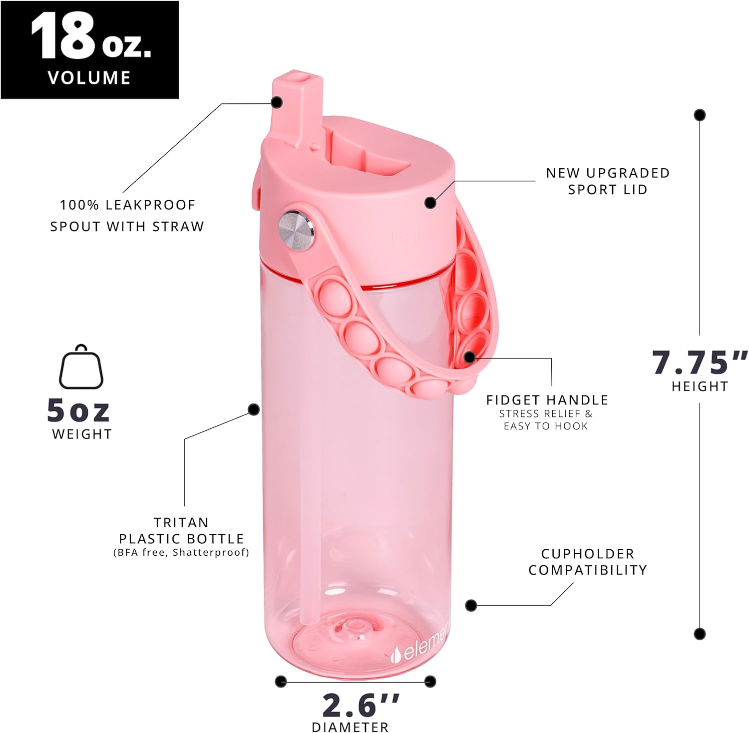 Elemental Botellas de agua a prueba de fugas para niños, botella de agua para niños para la escuela con divertido mango de apretar  Botella de agua