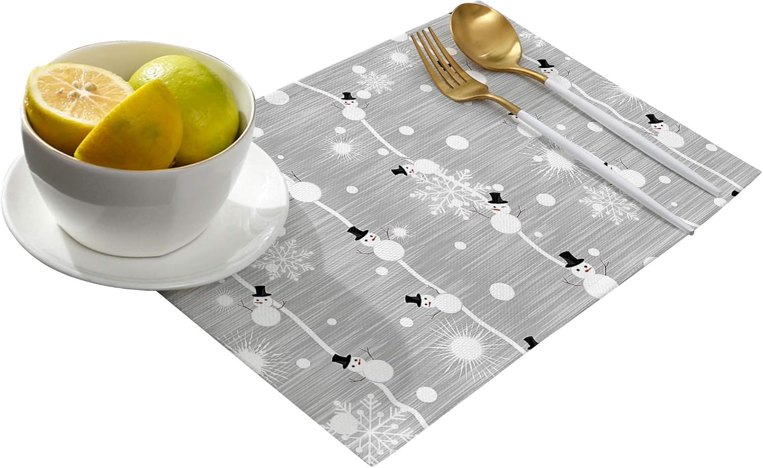 Mantel individual de invierno para mesa de comedor, juego de 4 manteles individuales de algodón y lino impermeable, mantel individual de copo de