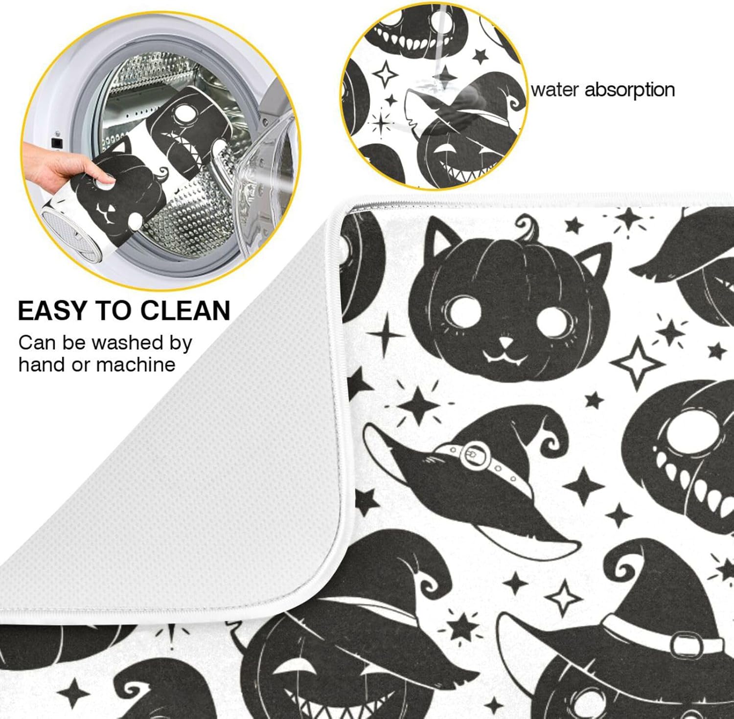 Halloween Scary Face Dish Drying Mat Washnable Absorbent Dish Drying Pad For Kitchen Counter Mat Under Dish Drainer Tapete Para Cocina 16” x 18”
