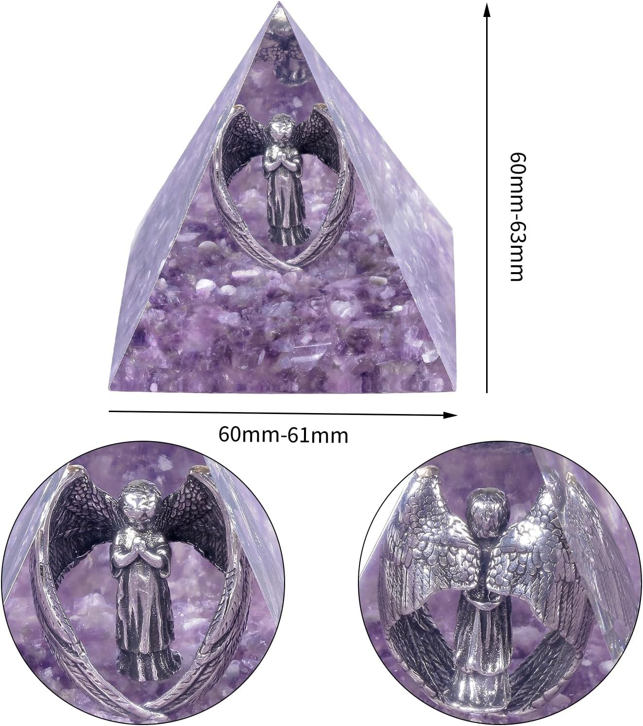 Yatming – Pirámide de cristal de amatista de orgón con figura de ángel rezando de cobre, generador de energía positiva de ángel de la guarda