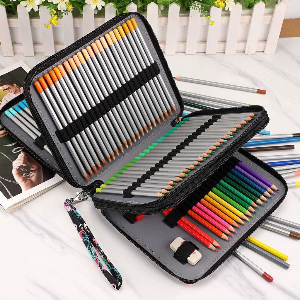 BTSKY – Estuche para lápices de colores con 120 ranuras, gran capacidad con correa práctica y patrón estampado