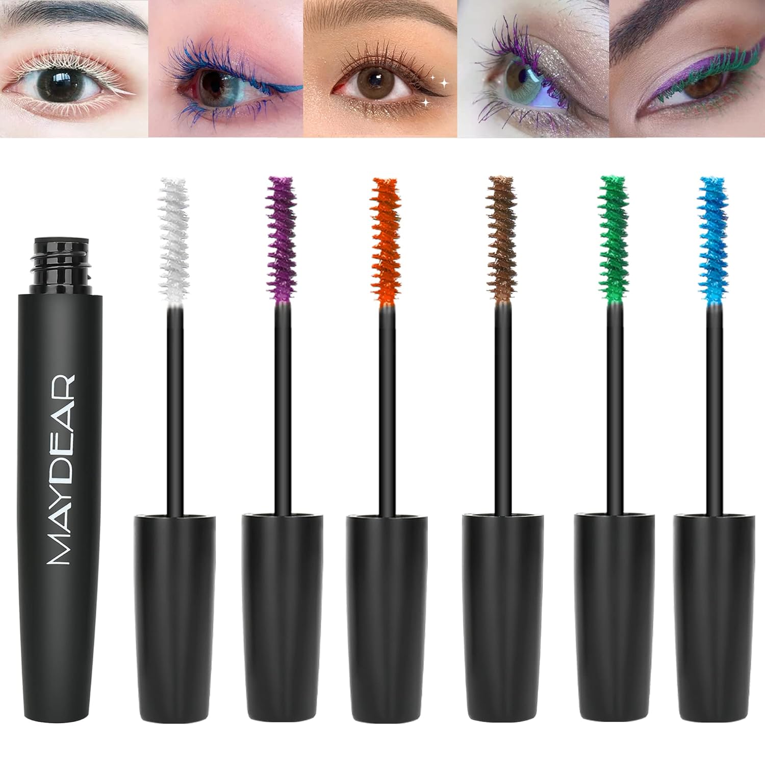 Maydear Máscara de pestañas de color impermeable para pestañas, juego de máscara de pestañas de 6 colores de larga duración, profesional, colorida,