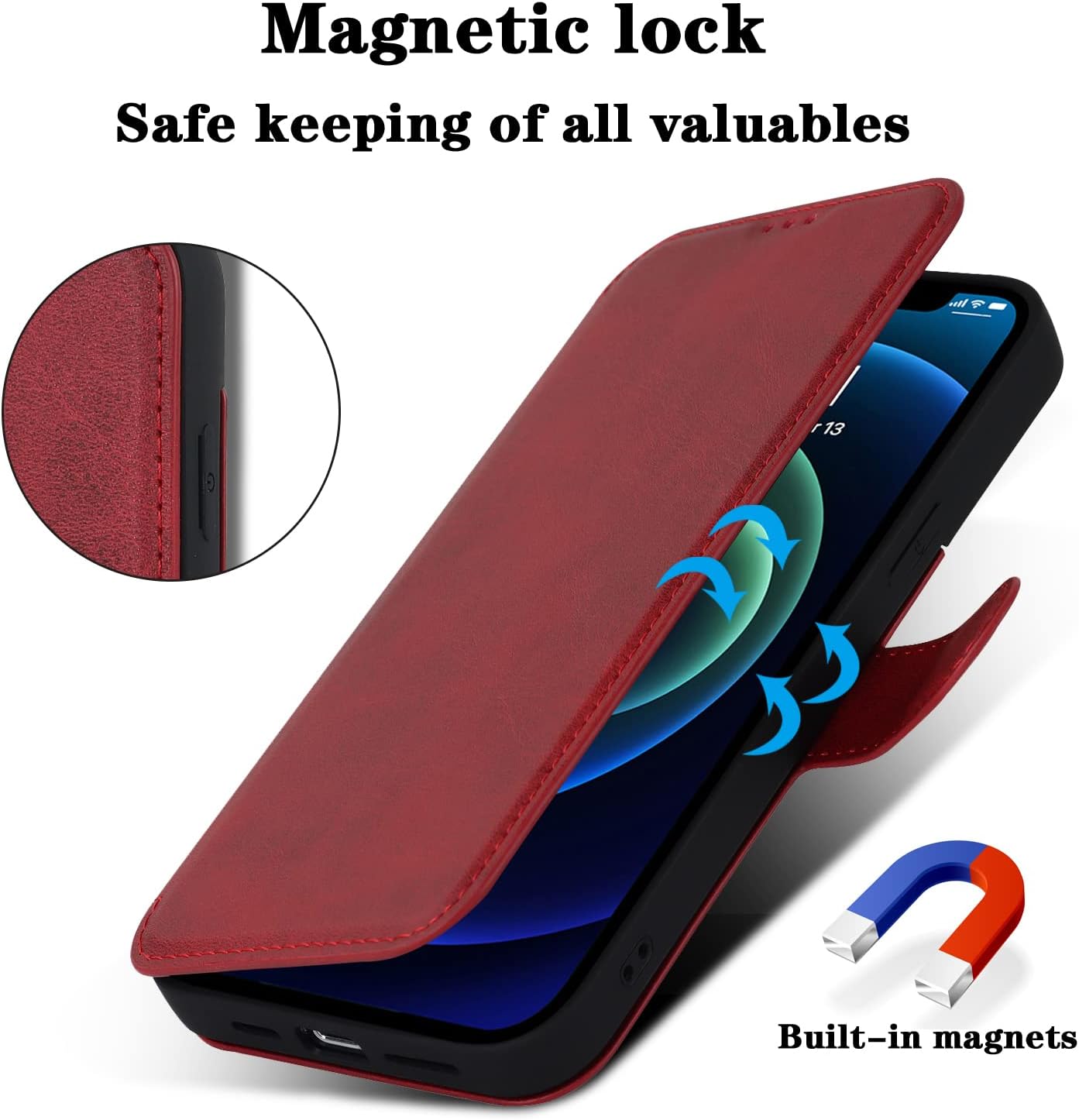 Havaya Funda tipo cartera para iPhone 14 con tarjetero para iPhone 13, funda abatible con ranuras para tarjetas de crédito y correa para la muñeca,