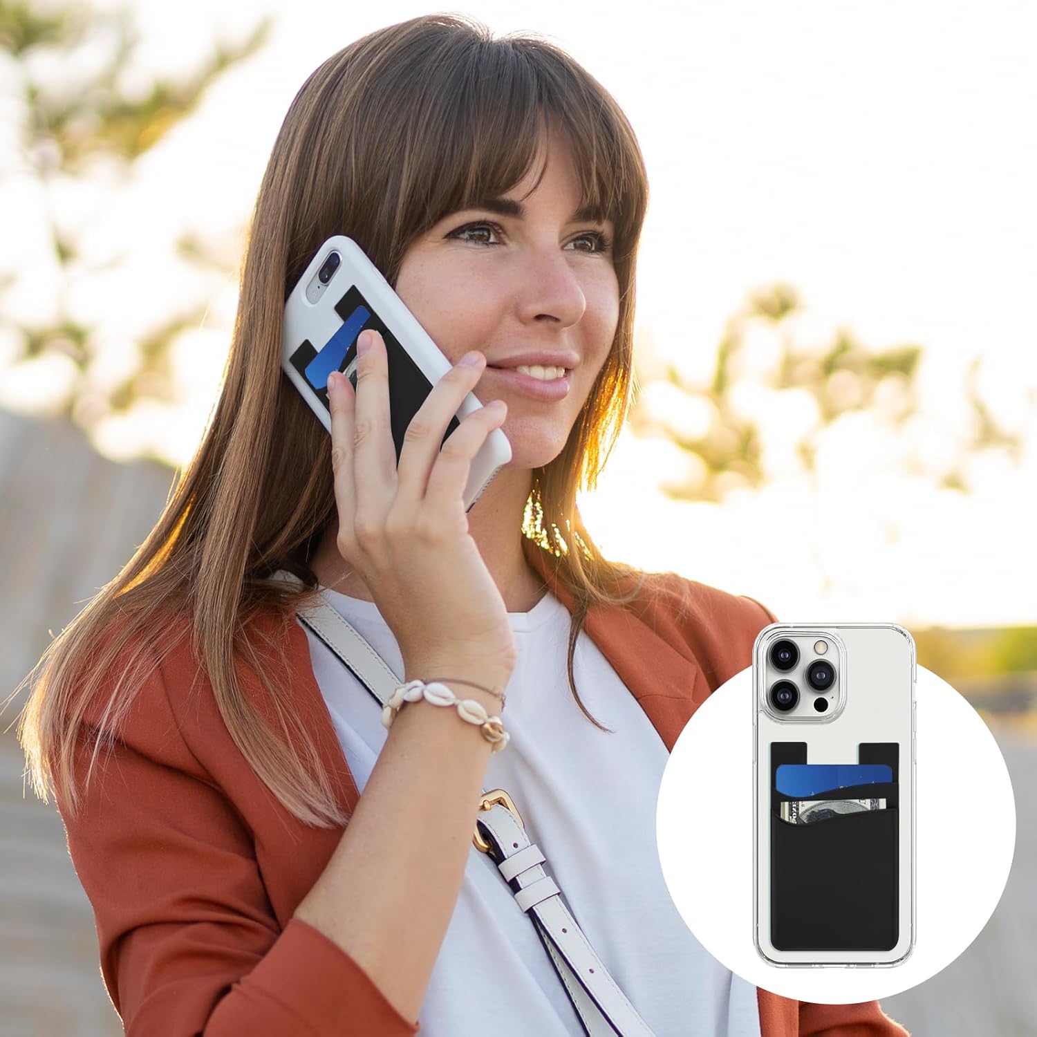 3 carteras de teléfono para la parte posterior de la funda del teléfono, soporte adhesivo de silicona para tarjetas de crédito, compatible con