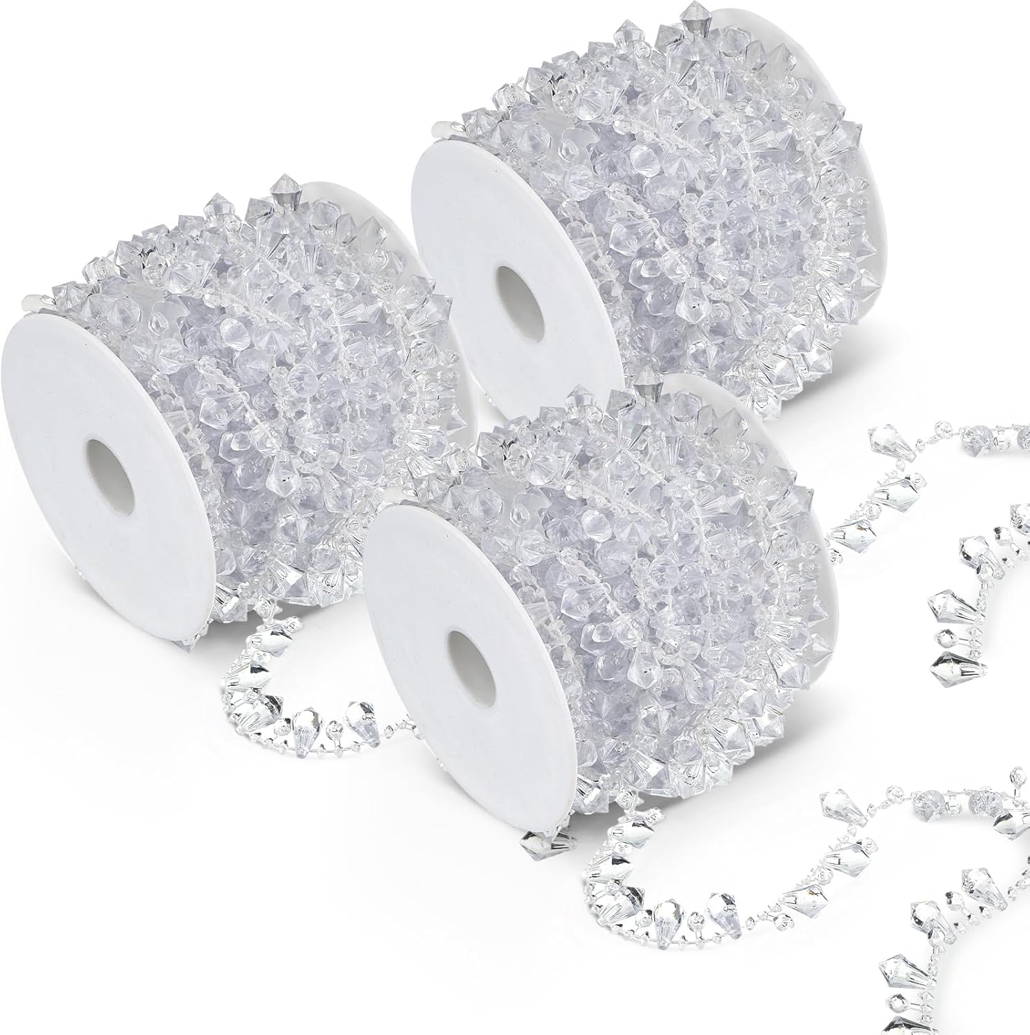 Geetery 3 rollos de 3 rollos de cuentas de cristal para árbol de Navidad, cadena de cristal de diamante, guirnalda de cuentas brillantes para árbol