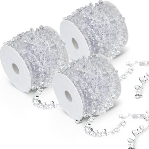 Geetery 3 rollos de 3 rollos de cuentas de cristal para árbol de Navidad, cadena de cristal de diamante, guirnalda de cuentas brillantes para árbol Geetery 3 rollos de 3 rollos de cuentas de cristal para árbol de Navidad, cadena de cristal de diamante, guirnalda de cuentas brillantes para árbol