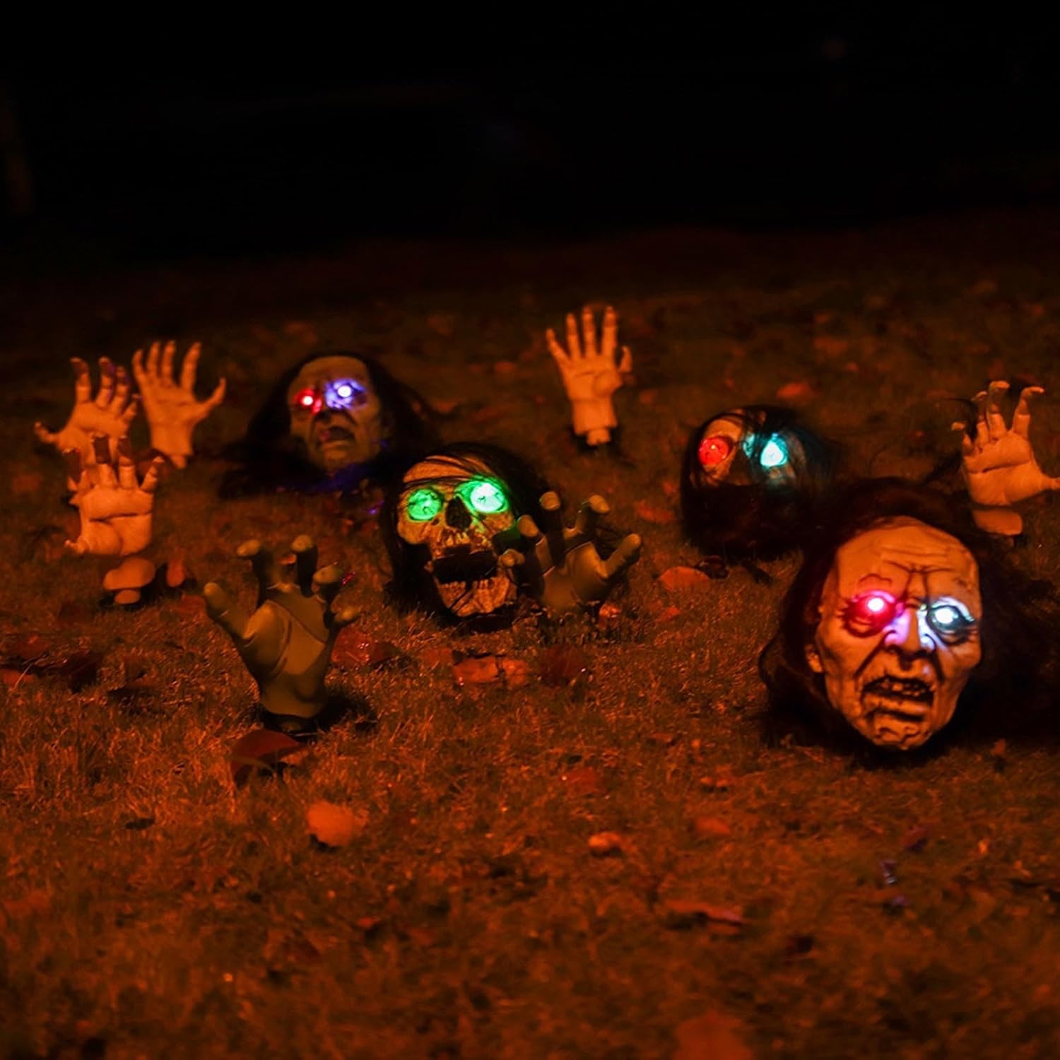 Rvikurc Estacas de zombi aterradoras con luces espeluznantes para Halloween, decoración al aire libre para césped, patio, jardín, patio, decoración