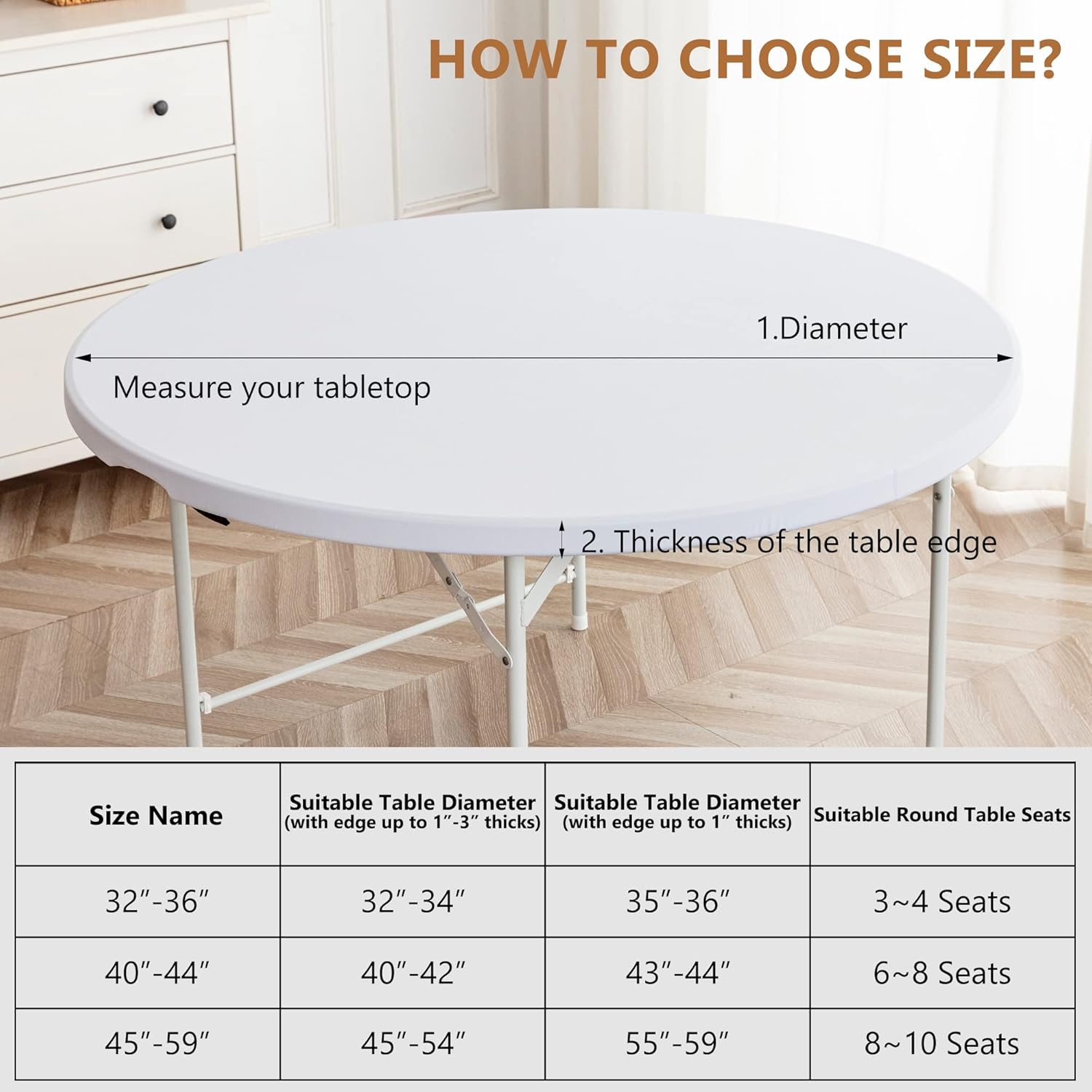 Mantel ajustable blanco para mesas redondas, paquete de 2 manteles elásticos reversibles, impermeable, resistente a las manchas, para uso en
