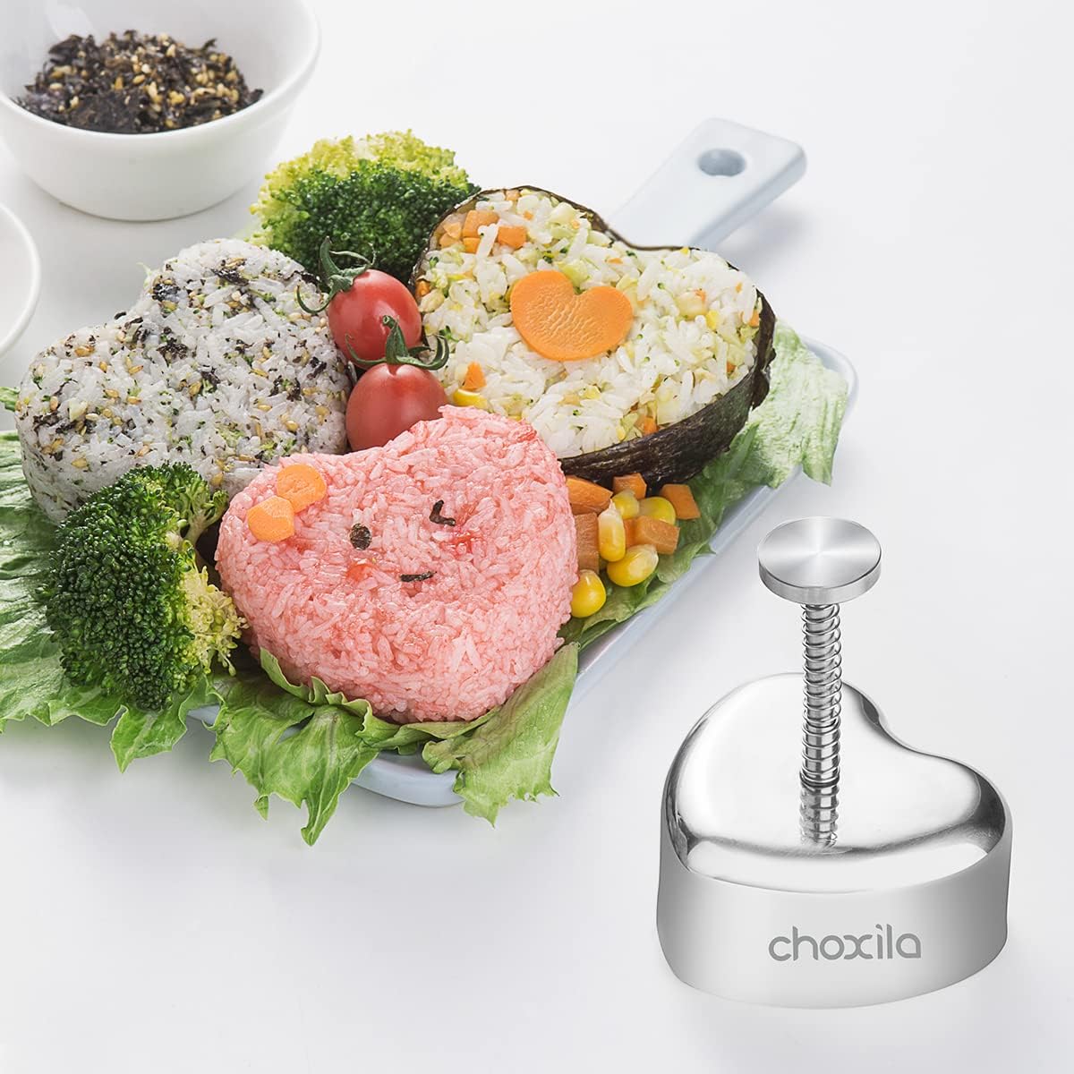 Choxila Molde Onigiri en forma de corazón, molde de bola de arroz de acero inoxidable, regalos de San Valentín para niños, molde de spam en forma de