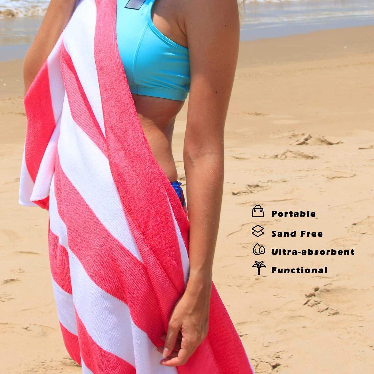 Exclusivo Mezcla Paquete de 4 toallas de playa grandes para niños y adultos, juego de toallas de playa de microfibra a rayas para piscina (rosa, 30