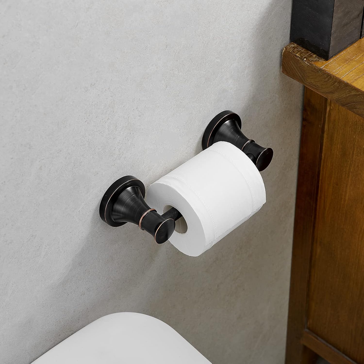 RUMOSE Portarrollos de papel higiénico para baño, mango de tejido pivotante flexible en la pared, bronce aceitado frotado a prueba de óxido, acero