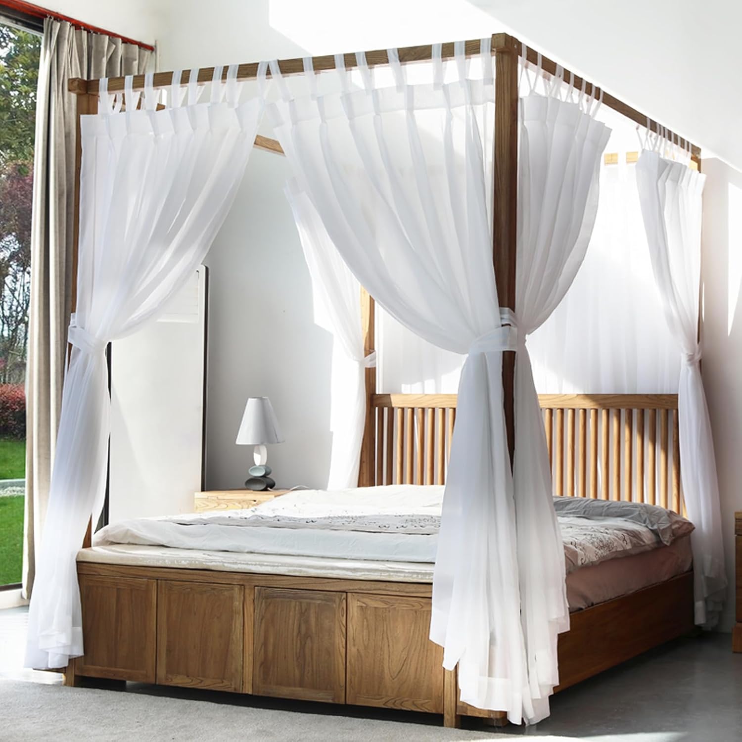 AIKASY Tabla de cama con toldo con parte superior y velcro autoadhesivo, tela de princesa de gasa blanca, crea un ambiente romántico en la