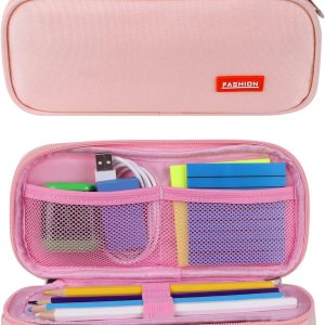 Estuche organizador portátil de color rosa para lápices, de gran capacidad, para adultos, adolescentes y estudiantes, ideal para uso en la oficina y Estuche organizador portátil de color rosa para lápices, de gran capacidad, para adultos, adolescentes y estudiantes, ideal para uso en la oficina y