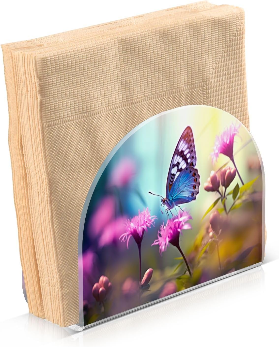 Napkin Holder Butterfly Flowers Napkin Holders for Tables, Clear Acrylic Napkin Holders Cocktail Napkin Holder for Kitchen Restaurant Bar Home Decor