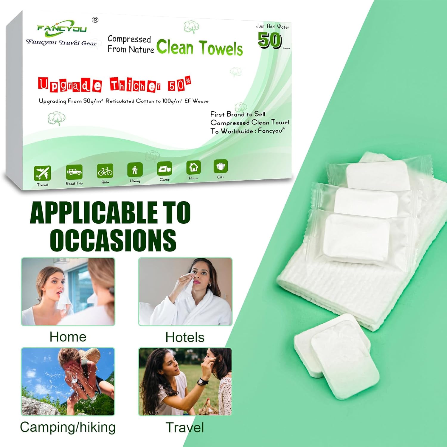 Fancyou Clean Towels XL 50 unidades, toalla facial desechable ultrasuave, paño grueso para la cara, toallitas secas grandes para desmaquillante,