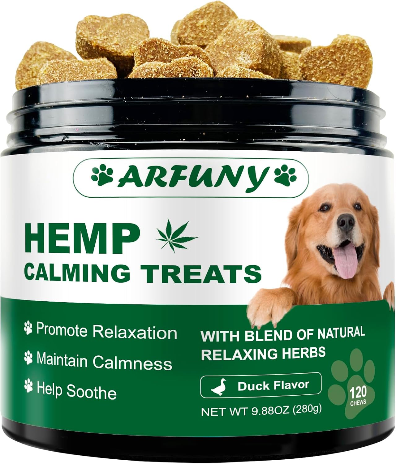 Masticables calmantes de cáñamo para perros para la ansiedad, masticables calmantes con sabor a pato, 120 masticables masticables para perros,