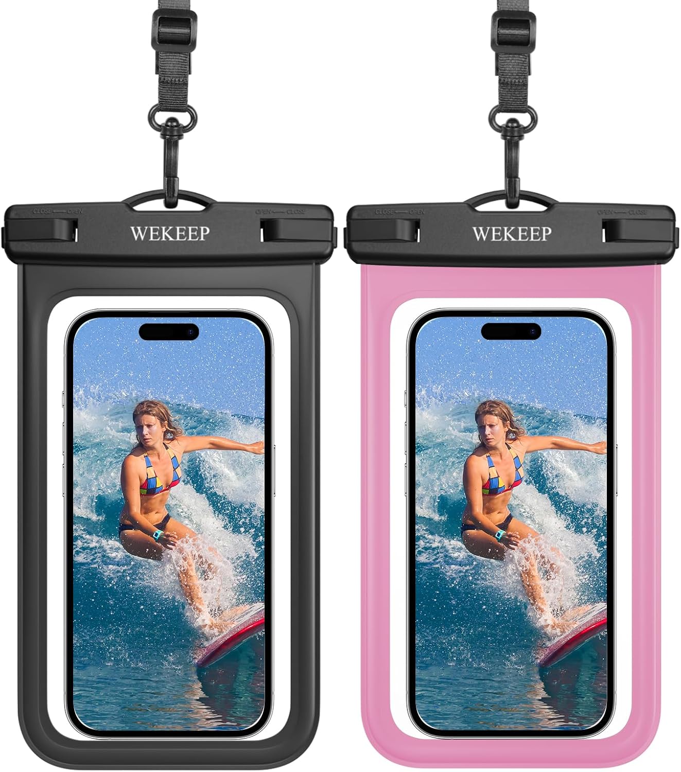 WEKEEP Paquete de 2 fundas universales impermeables para teléfono de hasta 8.3 pulgadas, IPX8, funda seca para teléfono celular compatible con