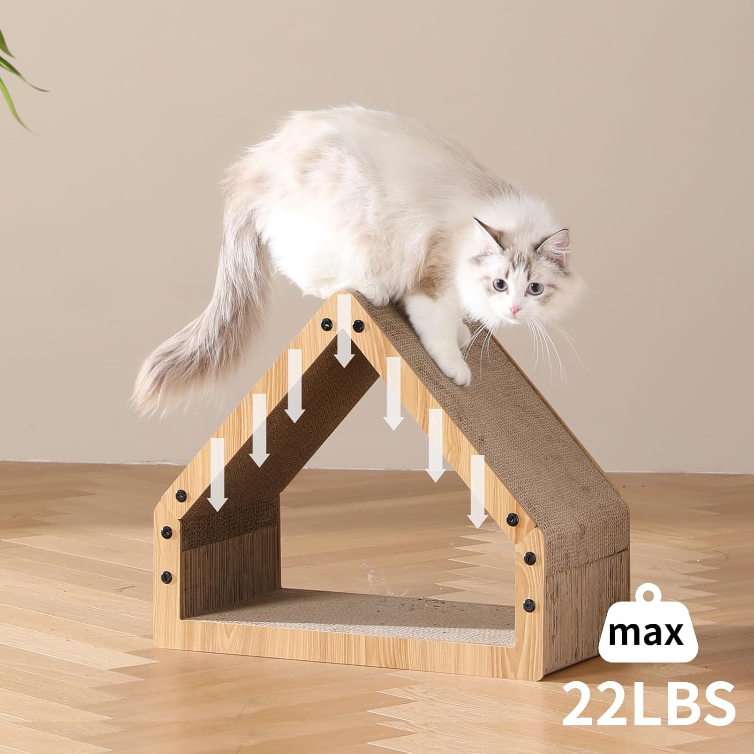 FUKUMARU Casa rascador para gatos, diseño de cartón acogedor, seguro y seguro para gatitos, ecológico, superficie biselada de 16.14 pulgadas,