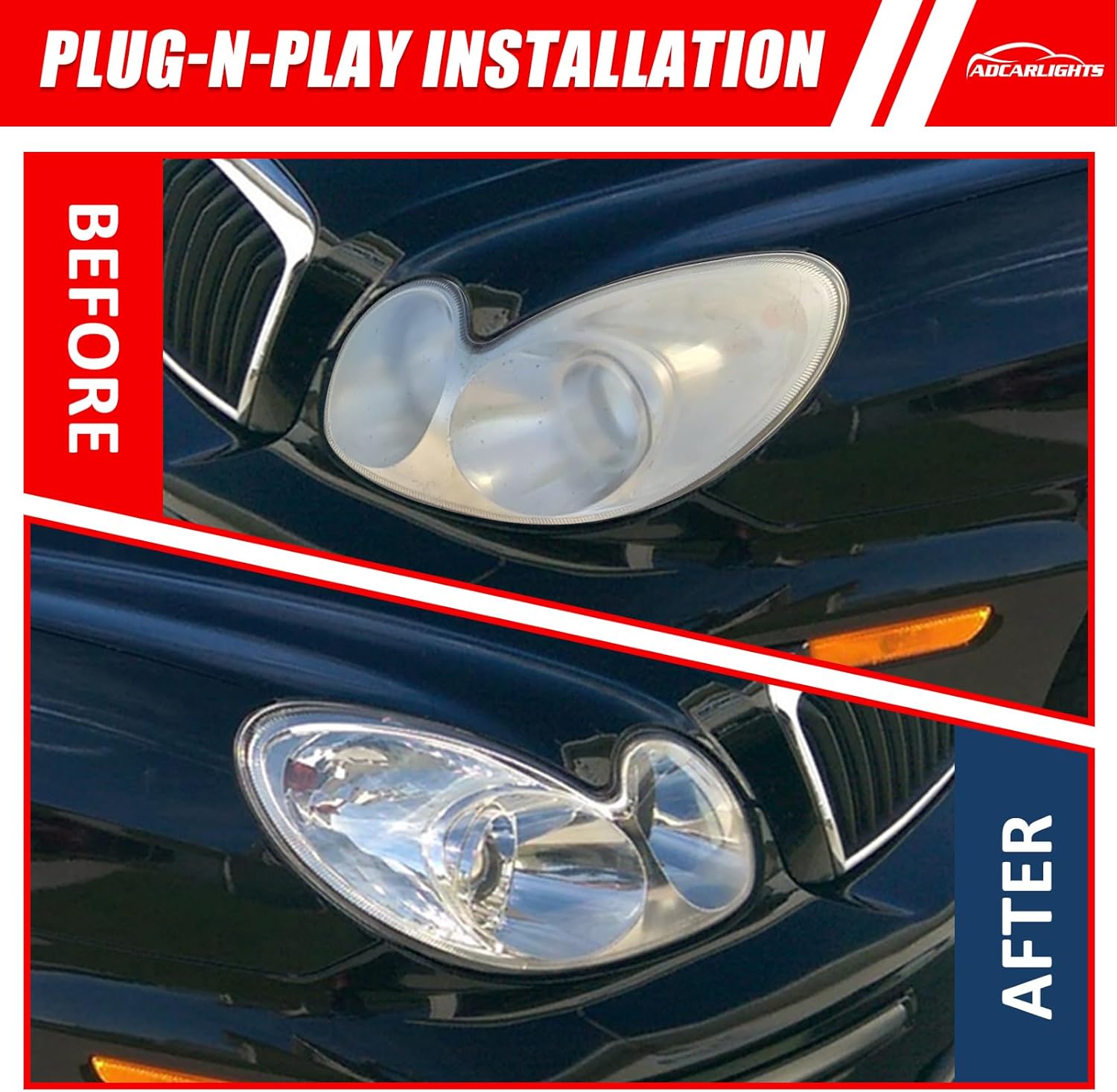 Compatible con faros Hyundai Sonata 2002 2003 2004 2005 para faros delanteros Sonata 02 03 04 05 con carcasa cromada, par de repuesto de lentes