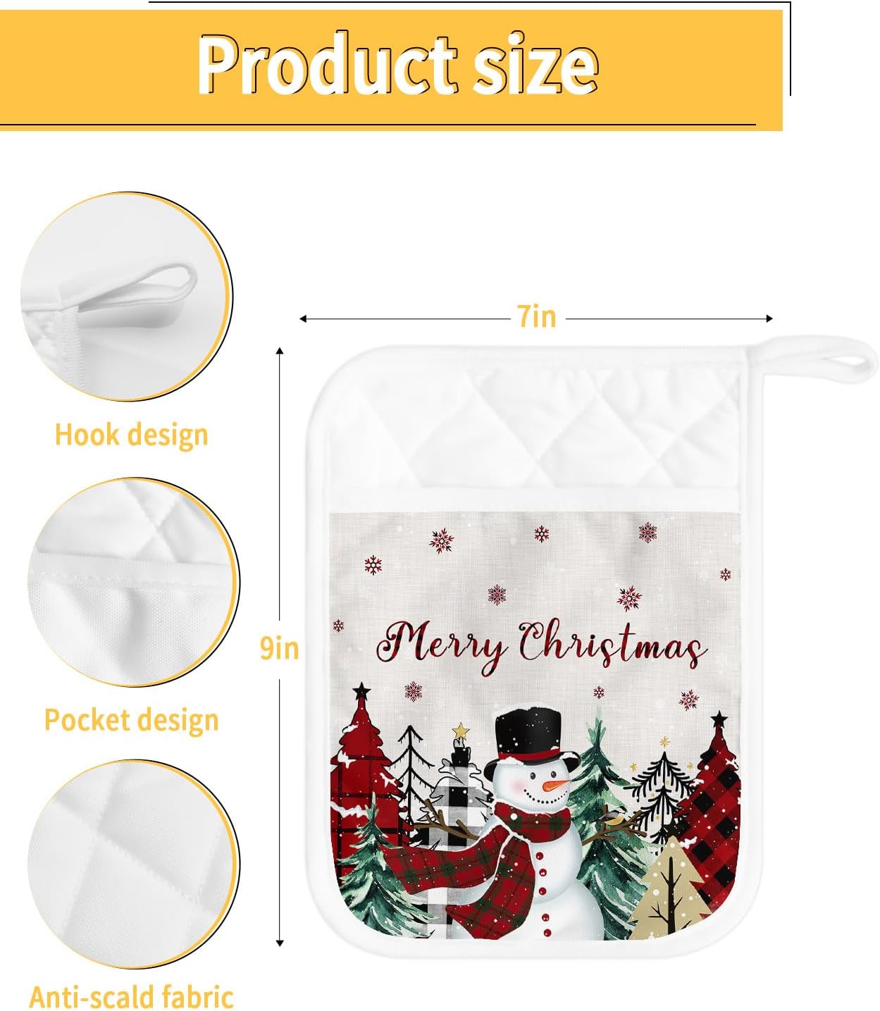 Juego de 5 soportes para ollas de cocina con diseño de muñeco de nieve de Navidad, antideslizantes y aislantes de calor, juego de agarraderas de