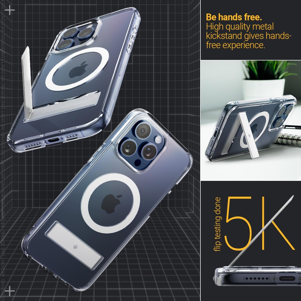 Caseology Capella Mag Kickstand – Funda 5G con función atril para iPhone 15 Pro Max ultratransparente antiamarilleamiento compatible con Magsafe