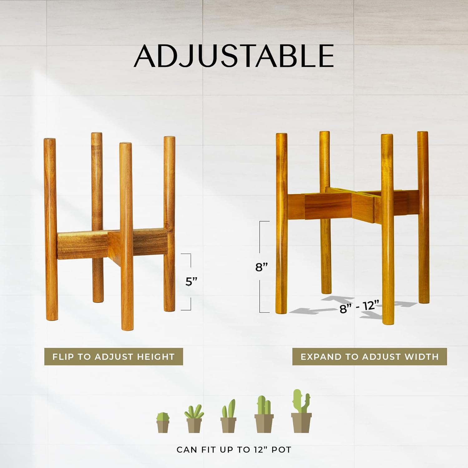 Soporte para plantas de madera dura de acacia, excluyendo maceta, soportes modernos de mediados de siglo para plantas de interior, soporte para