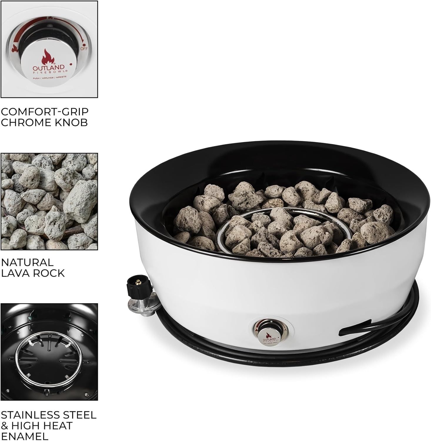 Outland Living – Fogata grande de gas propano para exteriores, 60,000 BTUh, 24 pulgadas con tapa, hoguera moderna Lake Country 800 para patio, color