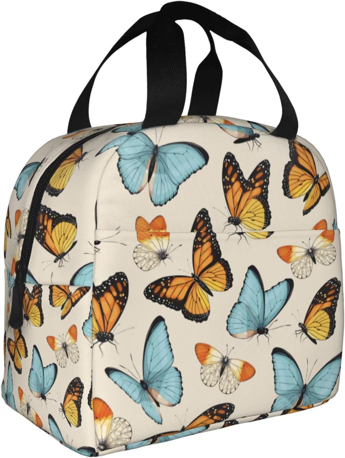 Lonchera vintage retro con diseño de mariposa aislada, reutilizable, impermeable, portátil, para hombres, mujeres, niñas y niños