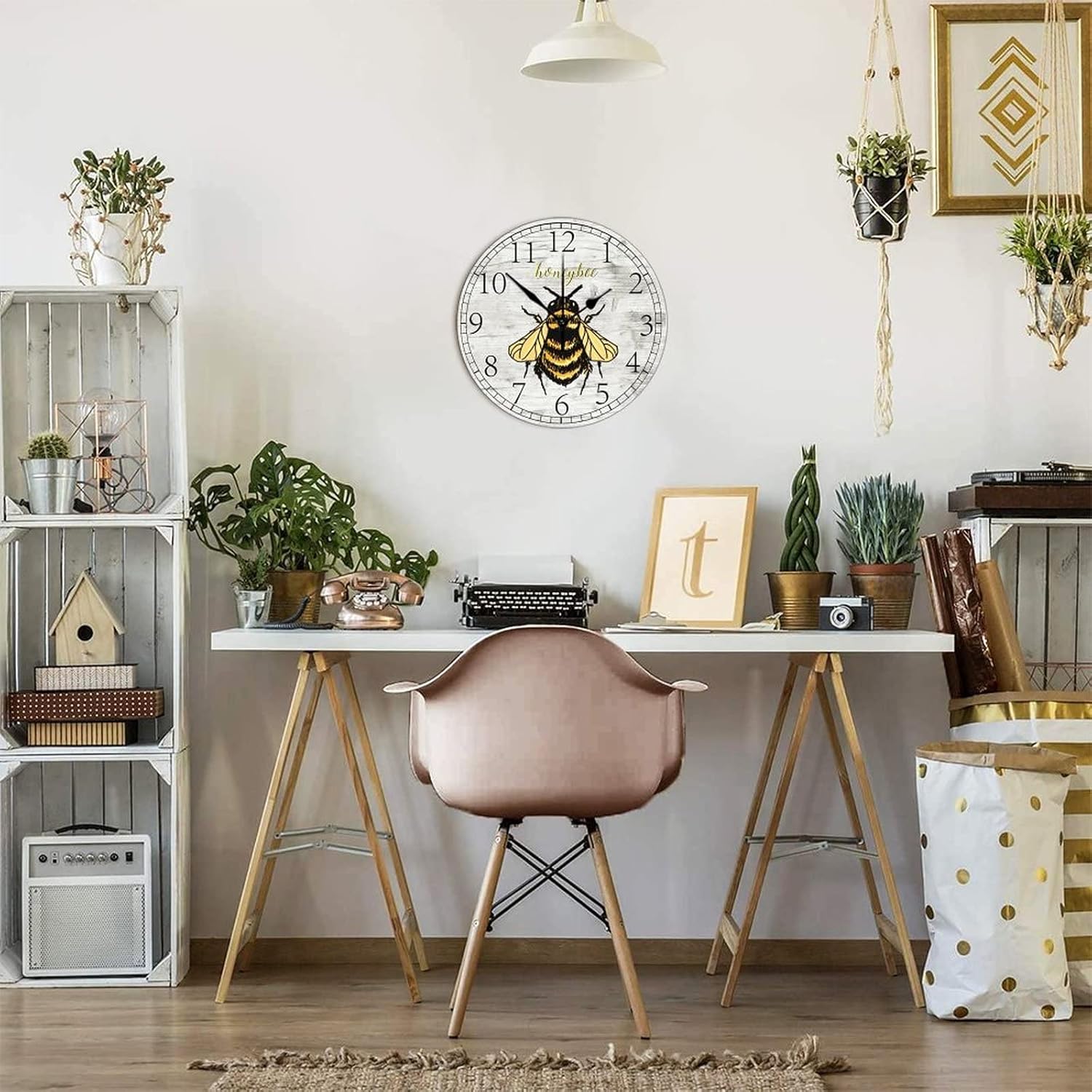Reloj de pared retro estilo granja, abejas de abejas de miel, estilo antiguo, reloj de madera silencioso, sin tictac, funciona con pilas, reloj