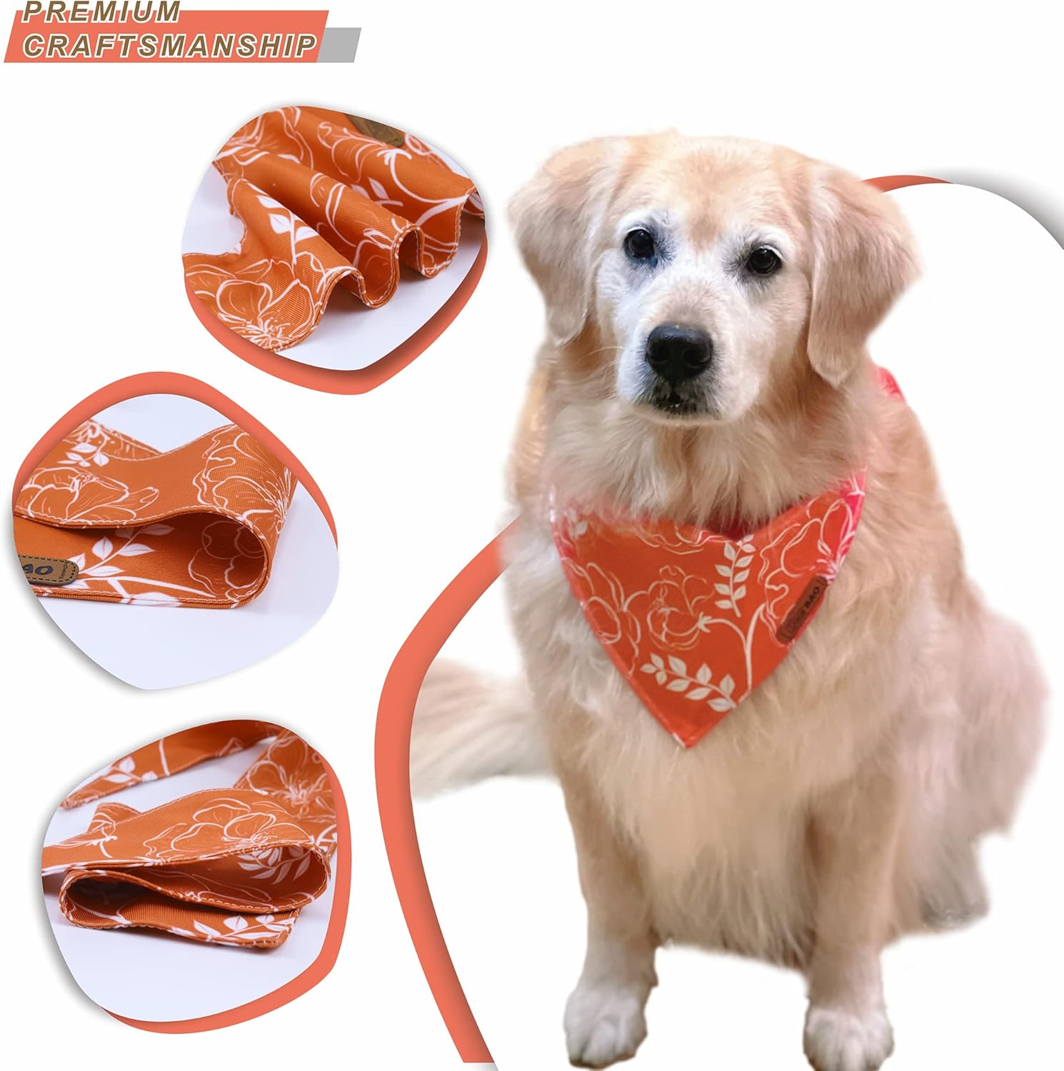DeerBAO Pañuelos para perro, 4 unidades, bufanda para perro, bandanas para perros, tela duradera de alta calidad, ajuste ajustable, forma única,