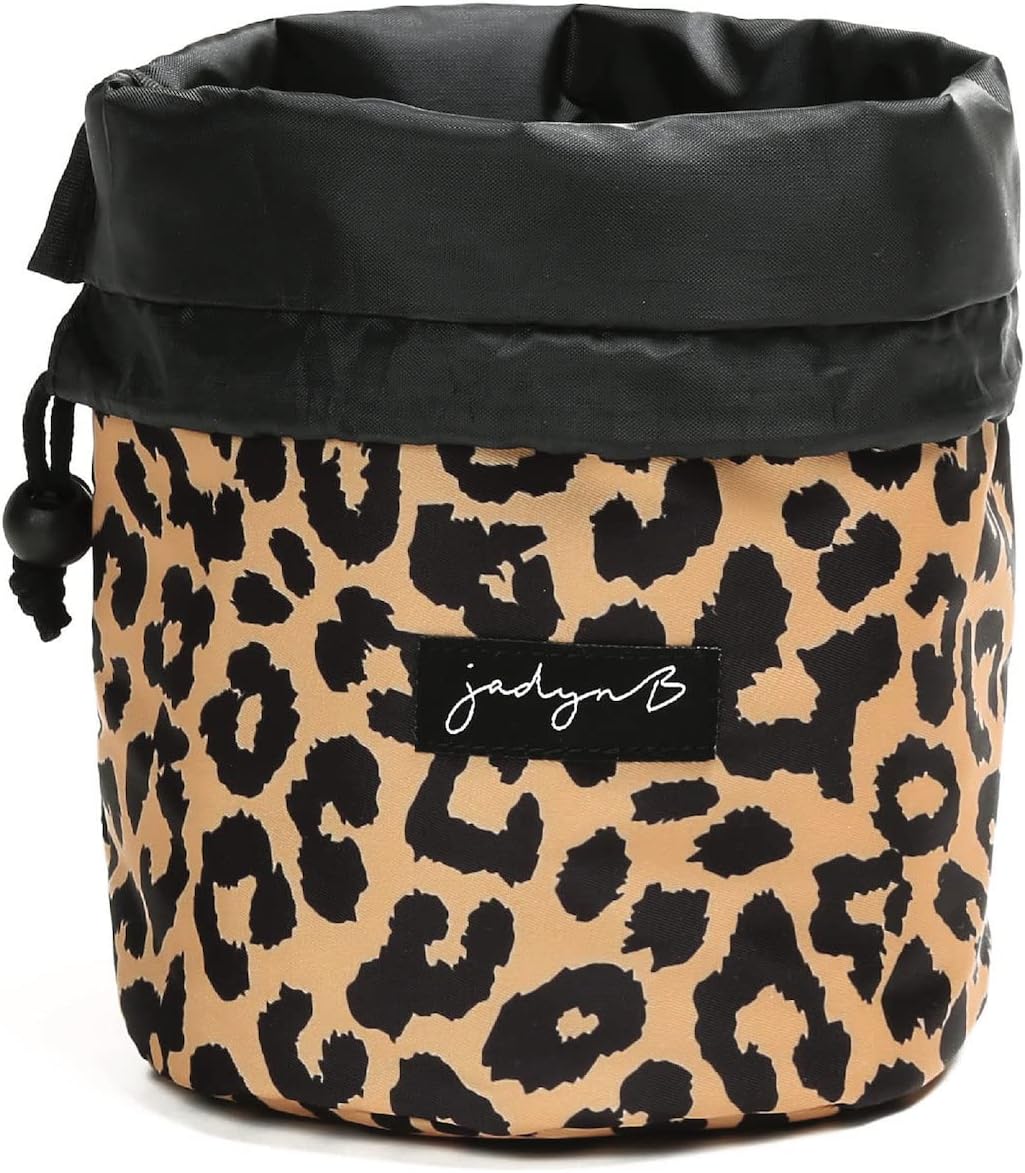 Jadyn Cinch Top – Bolsa compacta de maquillaje de viaje y organizador de cosméticos para mujer, Leopardo, Cinch cosmético