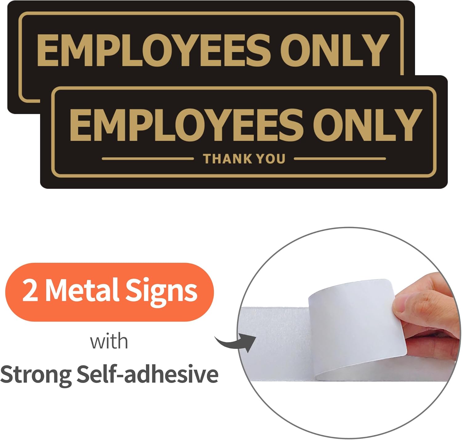 Letrero de solo empleados, letreros de puerta de oficina para pared de tienda de negocios, metal de aluminio con fuerte autoadhesivo, Negro dorado