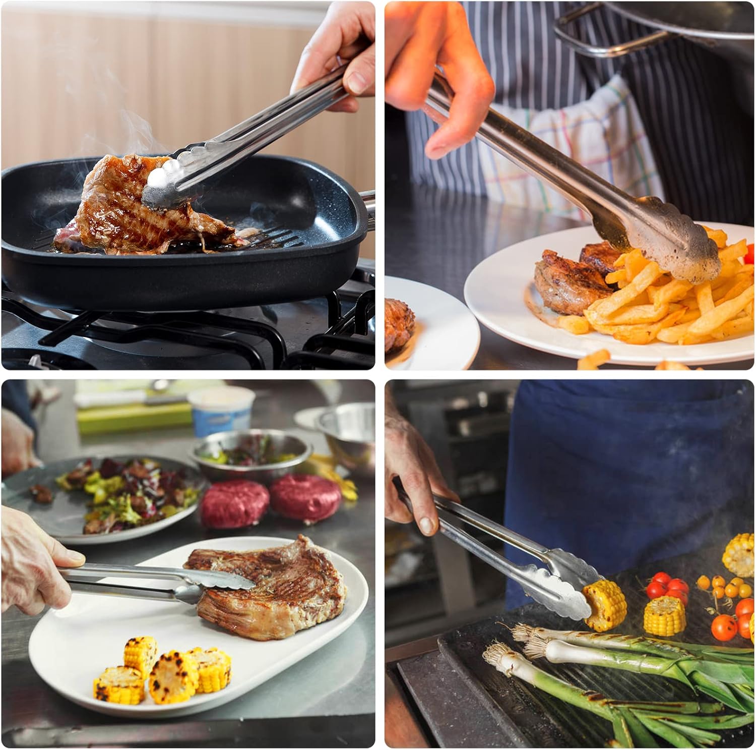 Pinzas de cocina de metal, pinzas extralargas de 16 pulgadas para asar y servir alimentos, pinzas de acero inoxidable para ensalada, carne,