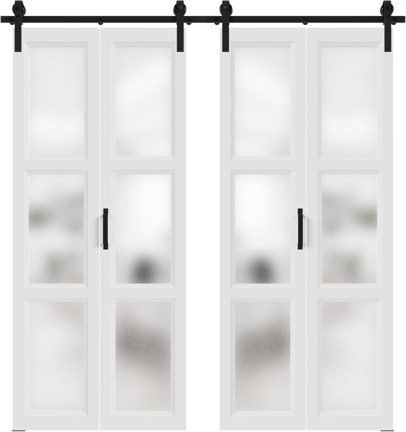 Puerta corredera de granero biplegable de 72 pulgadas x 2 pulgadas x 84 pulgadas, panel de vidrio templado esmerilado de 3 litros con juego de