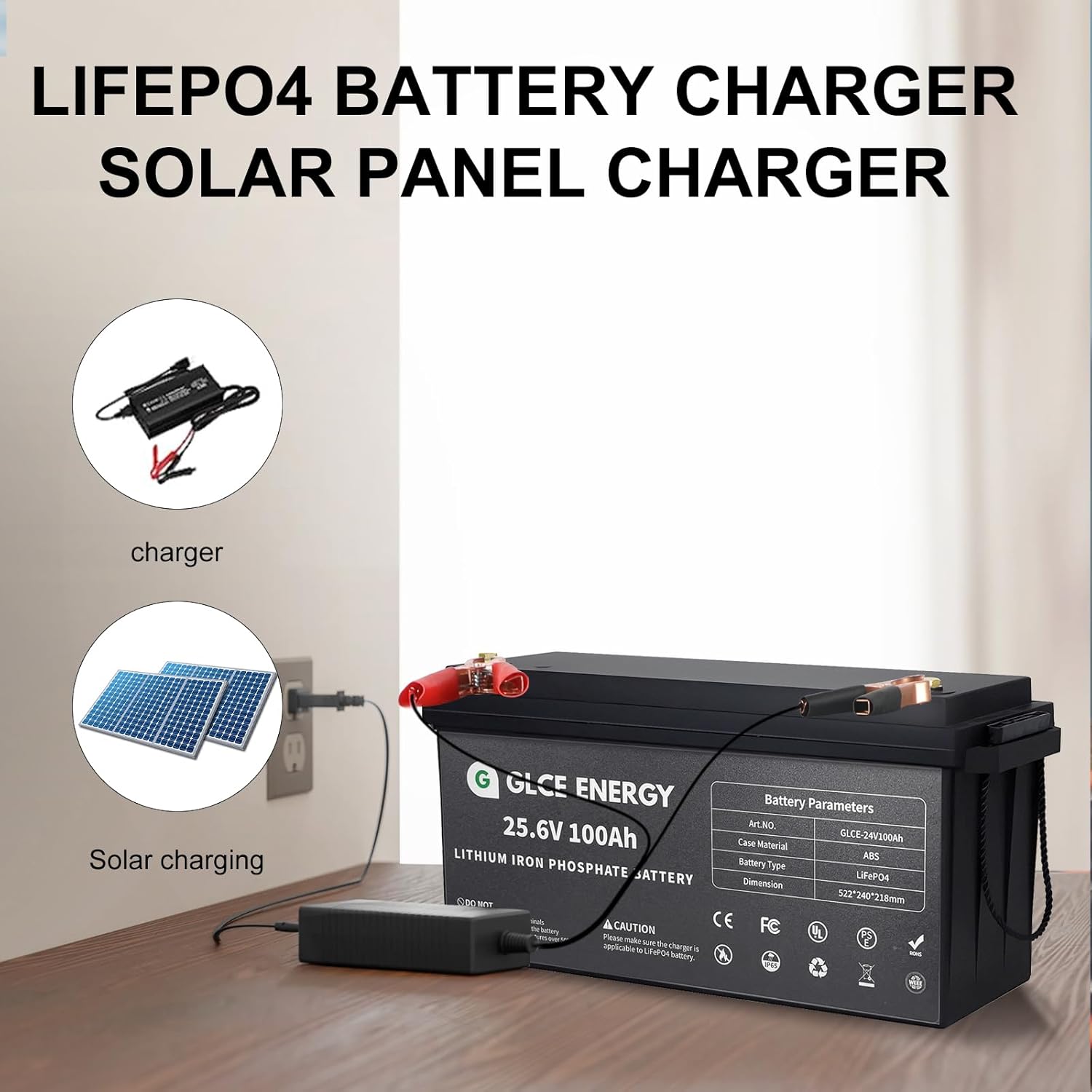 GLCE ENERGY Batería de litio LiFePO4 de 24 V 100 Ah, BMS de 100 A, vida útil de 10 años con batería recargable de más de 10000 ciclos profundos para