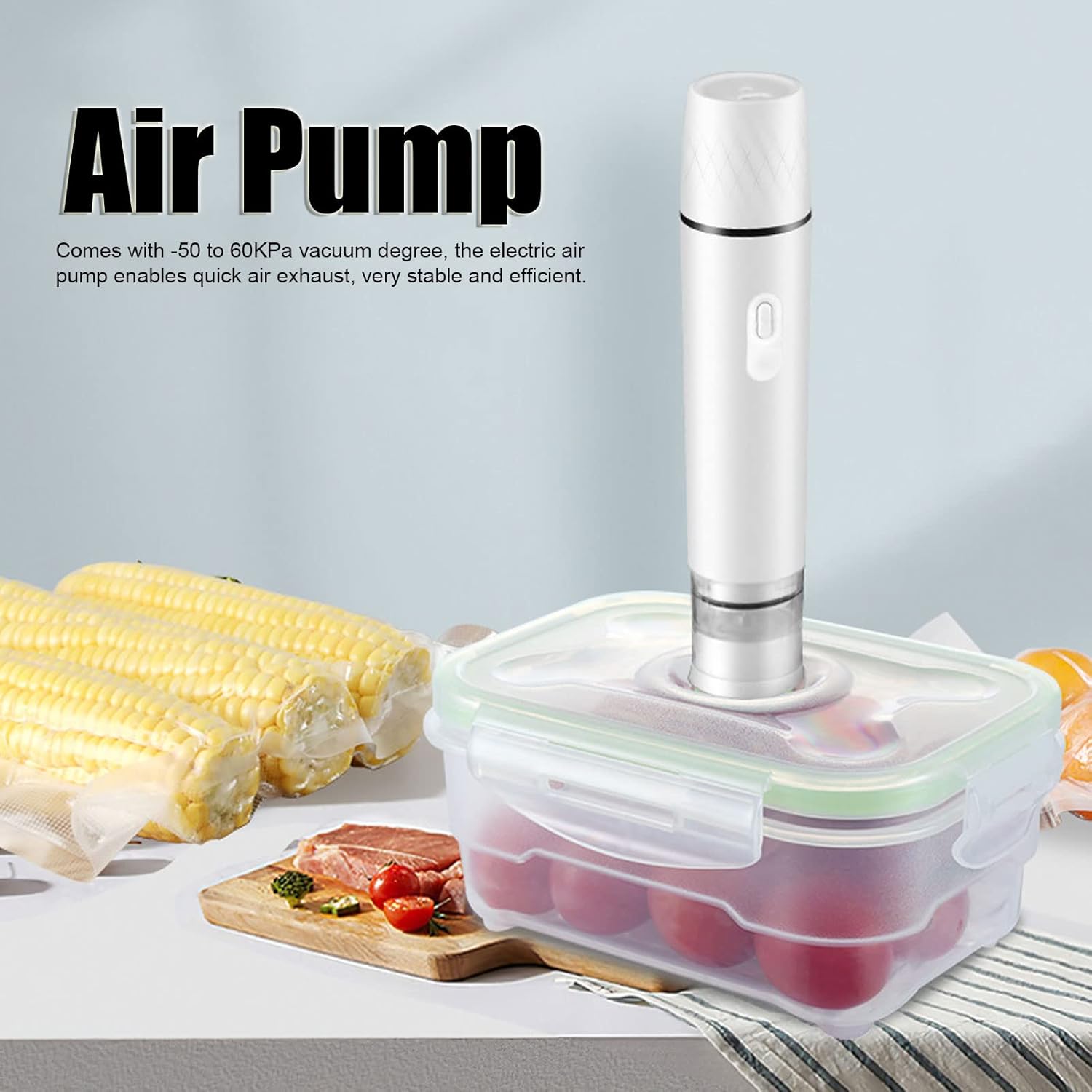 Sellador al vacío de mano para almacenamiento de alimentos, bomba de aire eléctrica inalámbrica con carga rápida y fácil transporte (blanco)