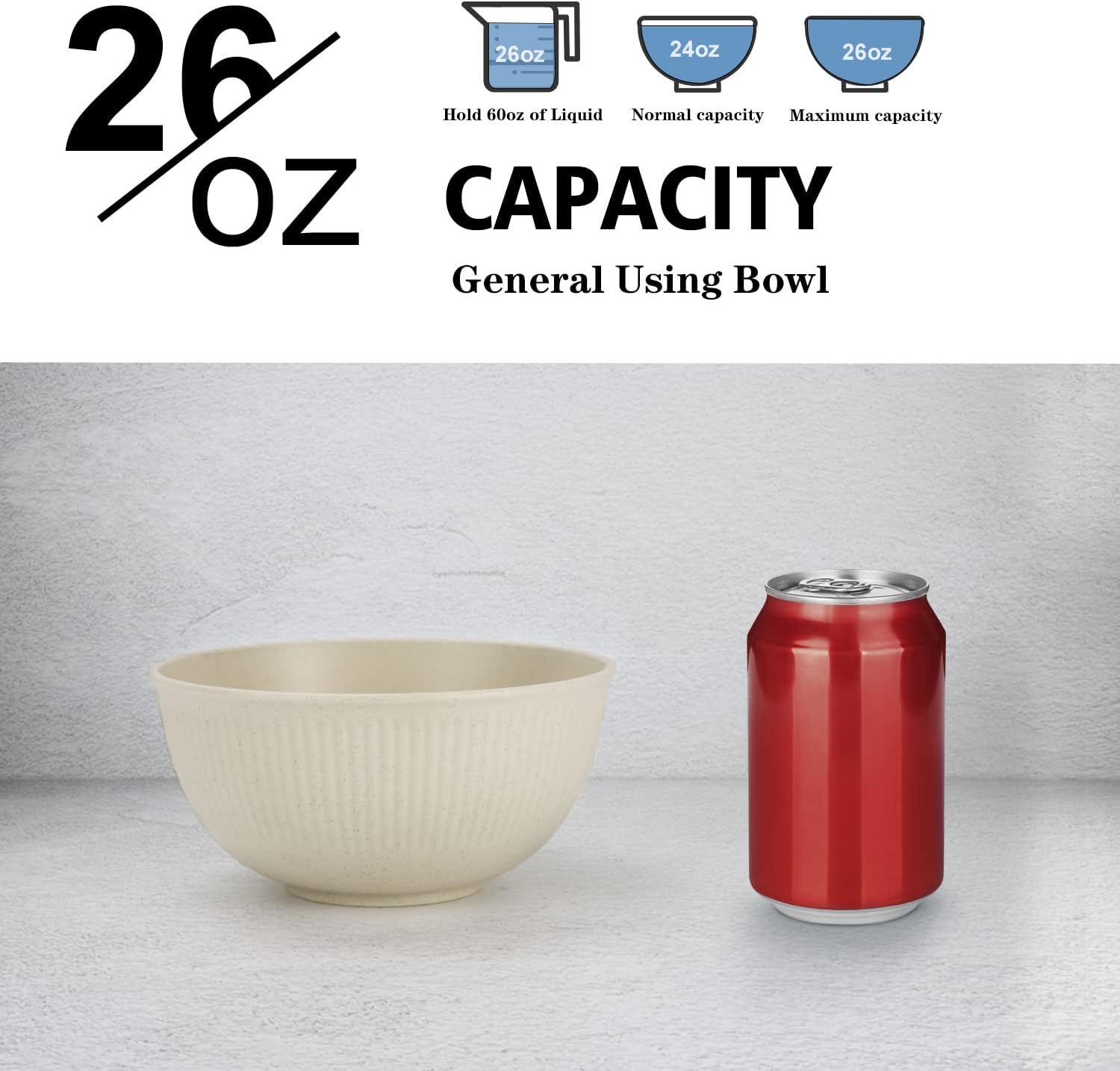 Juego de 8 cuencos de paja de trigo, cuencos irrompibles para cereales de 26 onzas, aptos para microondas y lavavajillas, cuencos para niños