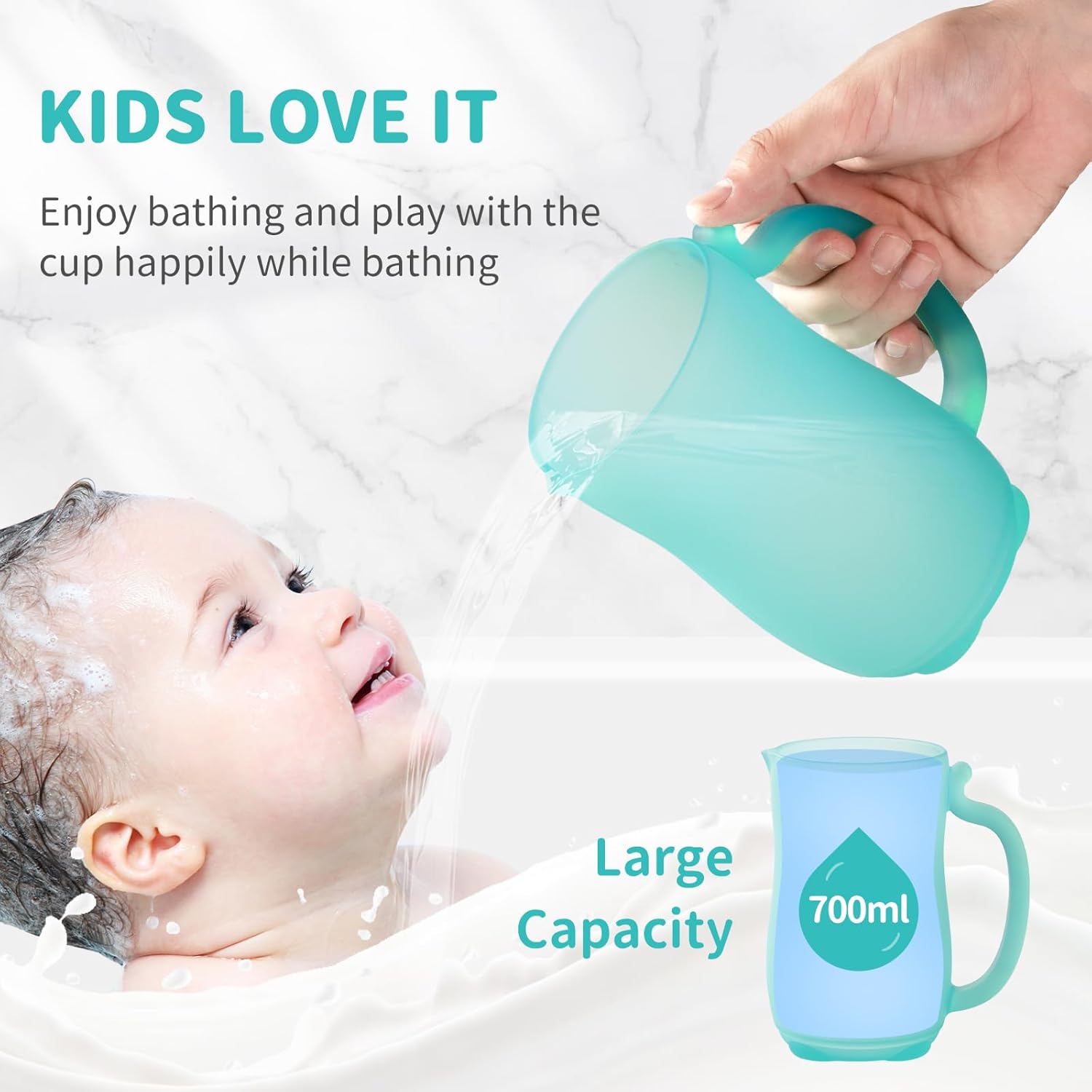 WEYOVGO Taza de enjuague de baño para bebé, champú de silicona de grado alimenticio y enjuague corporal para niños, con mango de fácil agarre para