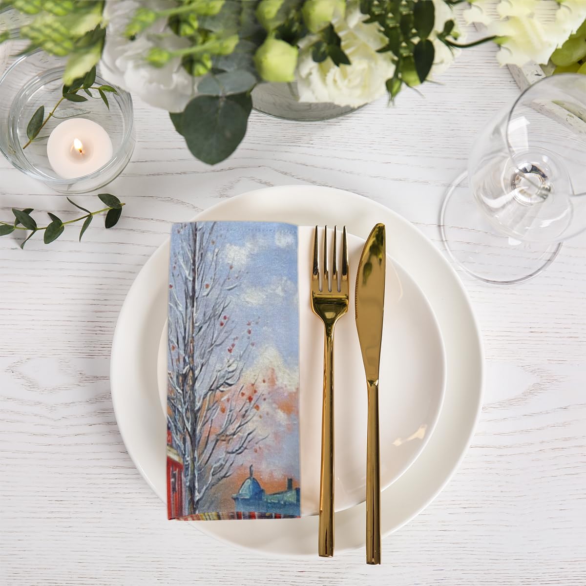 Cloth Napkins Set of 6 Paris Streets 20×20 Inch Cloth Napkins Oil Painting Washable Reusable Kitchen Dinner Napkins Table Decor for Wedding, Holiday