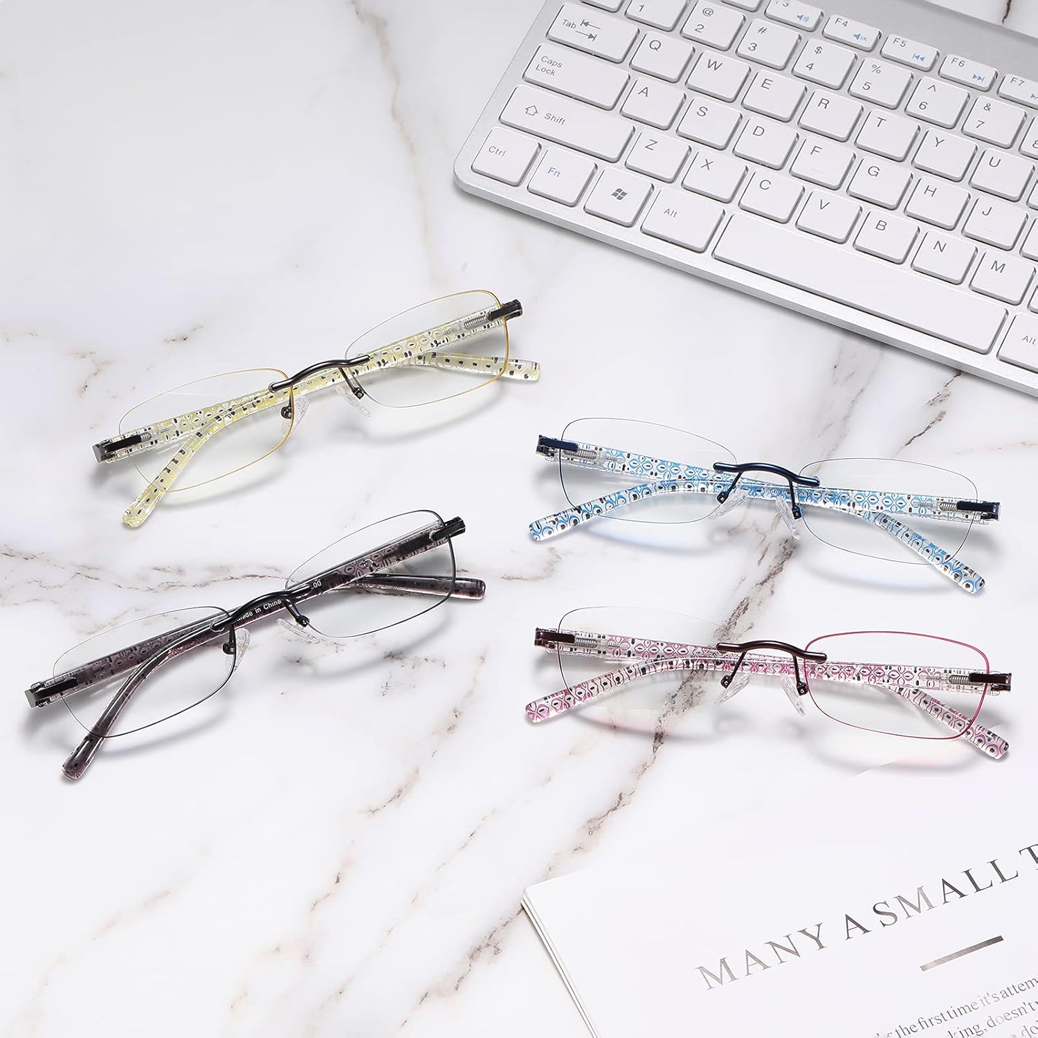 CRGATV Paquete de 4 lentes de lectura tintados sin montura para mujer, bloqueo de luz azul, elegantes lectores, antirrayos UV, fatiga