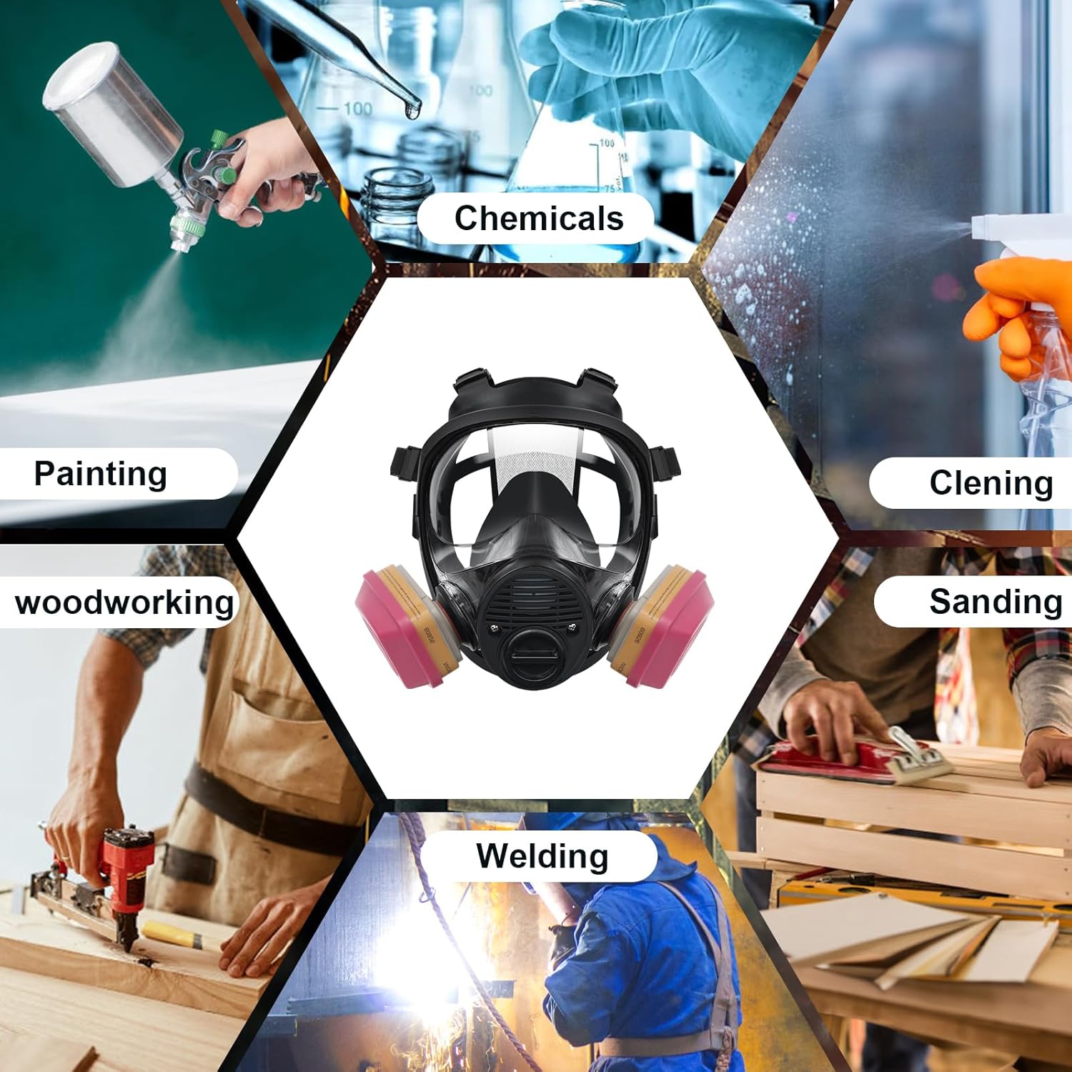 Máscara respiradora de vapor orgánico nuclear y químico de supervivencia con filtros Filtración avanzada de 1.575 in, cartucho 60926 para partículas