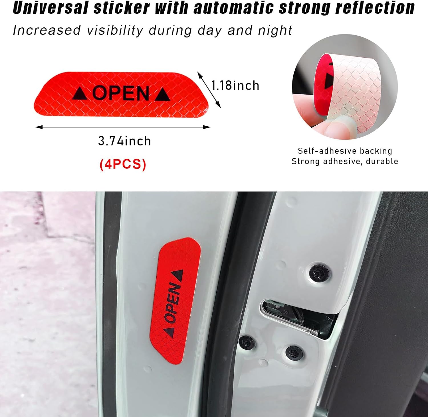 4 calcomanías reflectantes abiertas para puerta de automóvil, visibilidad nocturna, anticolisión, tira protectora de advertencia de seguridad,