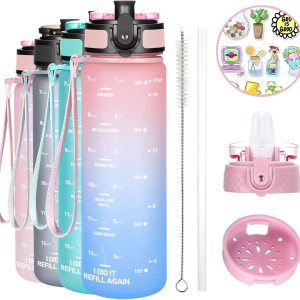Botella de agua con popote de 17oz para niños, con marcador de tiempo que motiva a beber, 2 tapas (popoteboquilla), a prueba de fugas, reutilizable, Botella de agua con popote de 17oz para niños, con marcador de tiempo que motiva a beber, 2 tapas (popoteboquilla), a prueba de fugas, reutilizable,