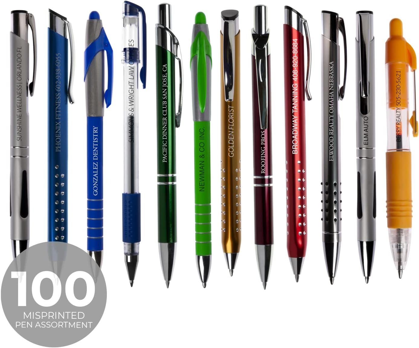 Surtido de bolígrafos mal impresos100 bolígrafos mal impresoslote a granel variedad de bolígrafos de tinta negra y azulimpresos en los Estados