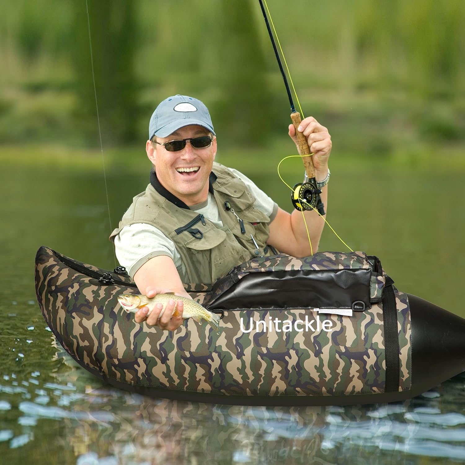 Inflatable Fishing Float Tube,Adult Manual Foldable Float Tube with Paddle, Manual Air Pump, Portable Backpack, Max Weight 300 lbs, forFishing Lake