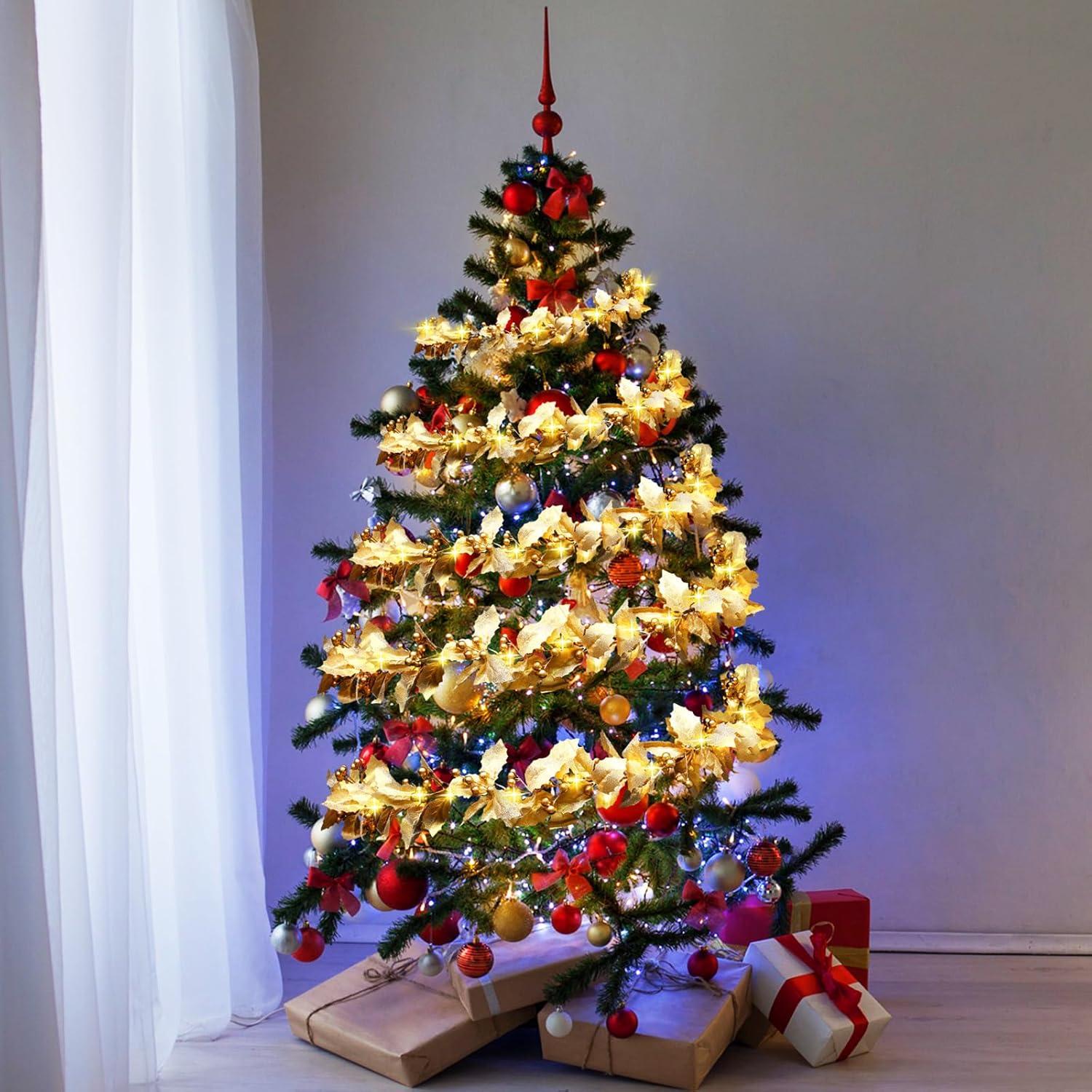 Syhood Guirnalda de bayas de Navidad de 6 pies, guirnalda de hojas de acebo iluminada para interiores, guirnalda artificial de otoño, decoración de