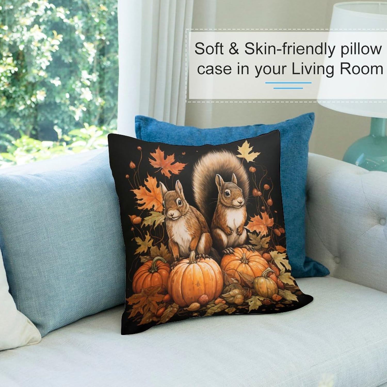 Fundas de almohada de calabaza de ardilla, hojas de arce, cojines decorativos para sala de otoño, Acción de Gracias, calabaza, terciopelo, suave,