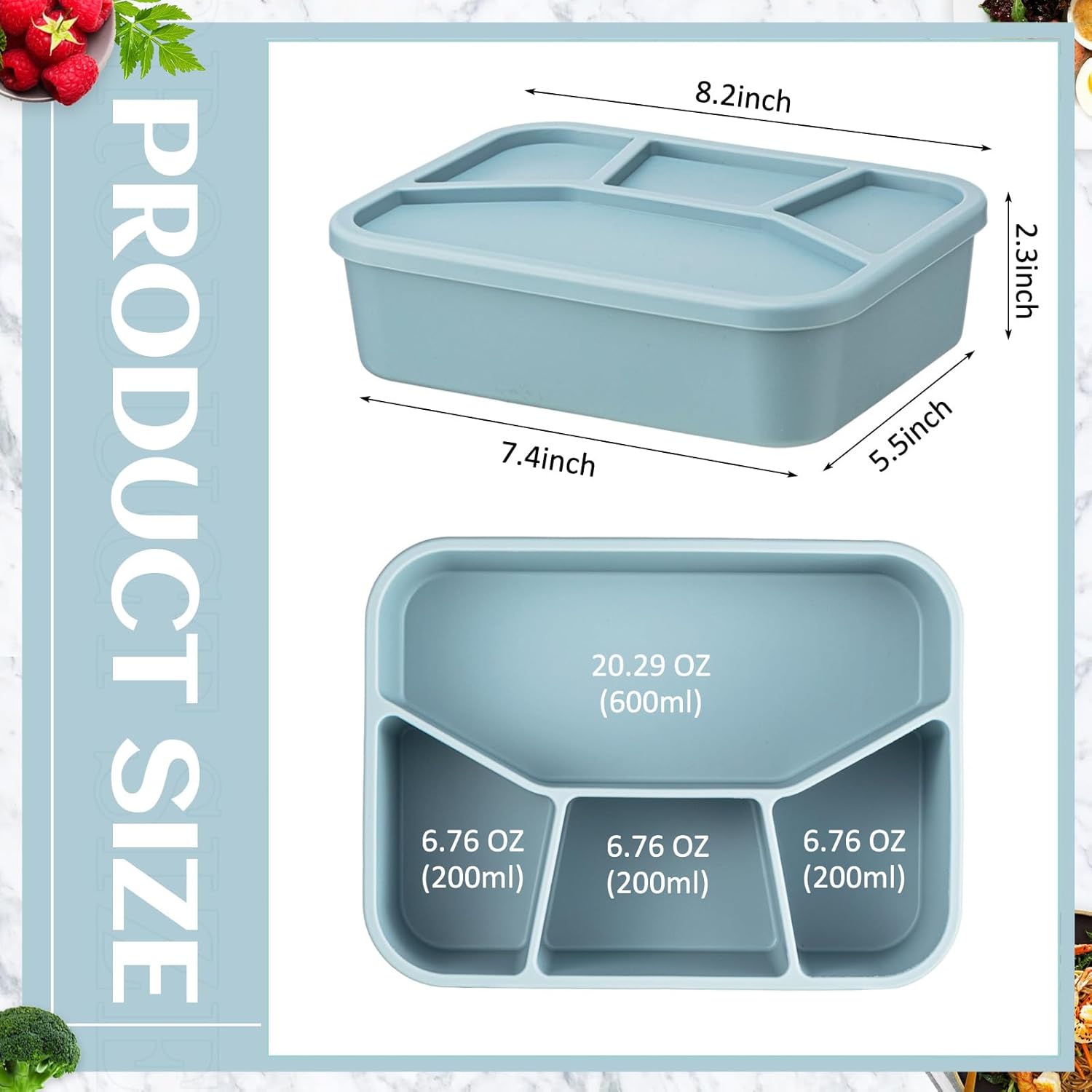 Lonchera Bento de silicona, 2 unidades, a prueba de fugas, con 4 compartimentos, caja de almuerzo rectangular de silicona, 2 colores