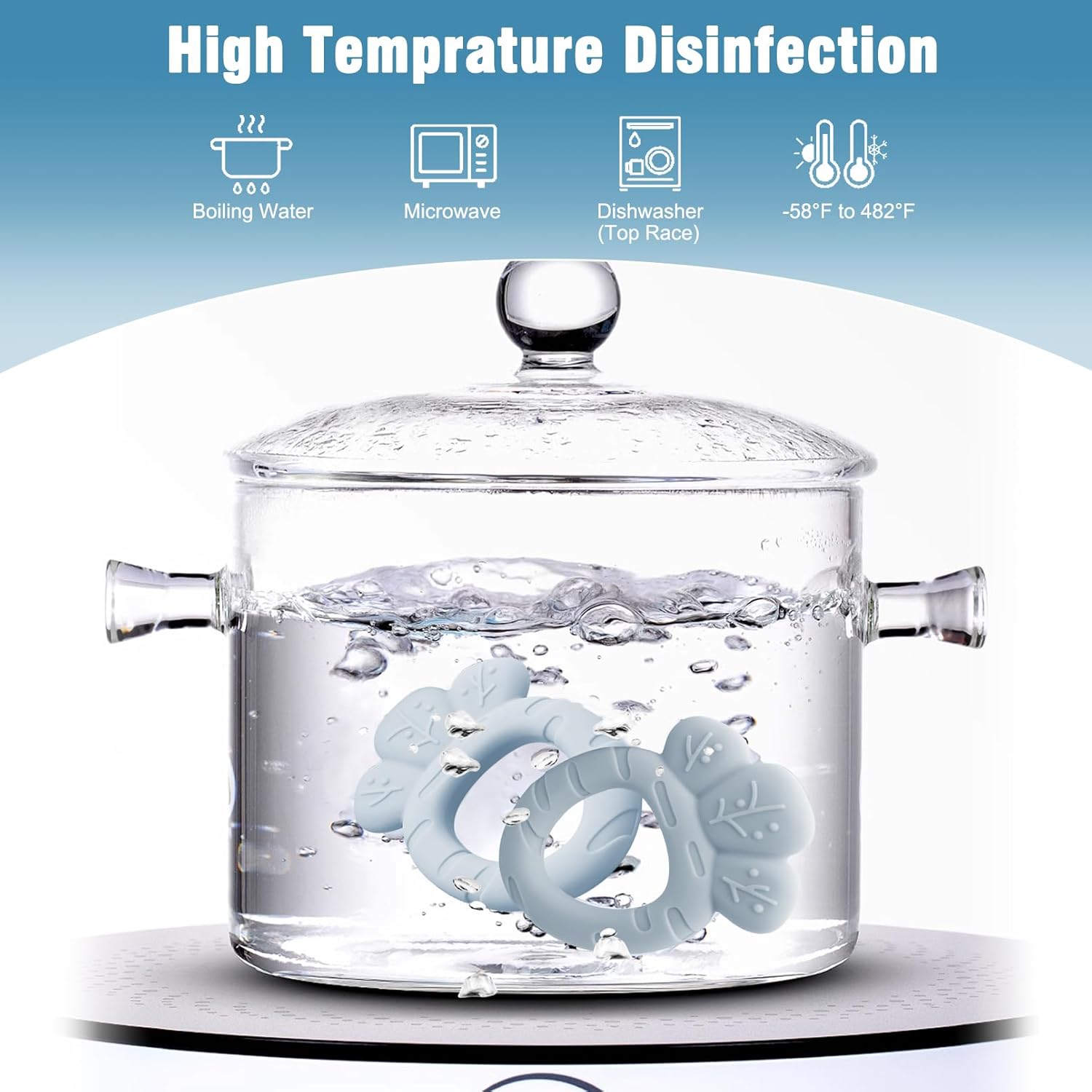 ACCKUO Juguetes de dentición para bebés de 12 meses, mordedor de silicona para exploración sensorial y alivio del dolor de dentición