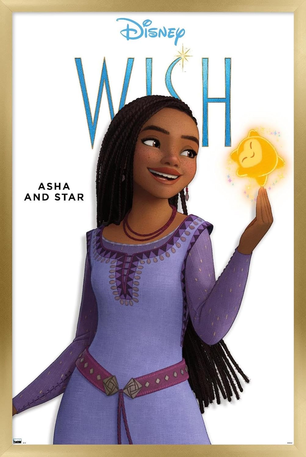 Trends International Disney Wish – Póster de pared Asha Feature Series, 22.37 x 34.00 pulgadas, versión enmarcada en oro